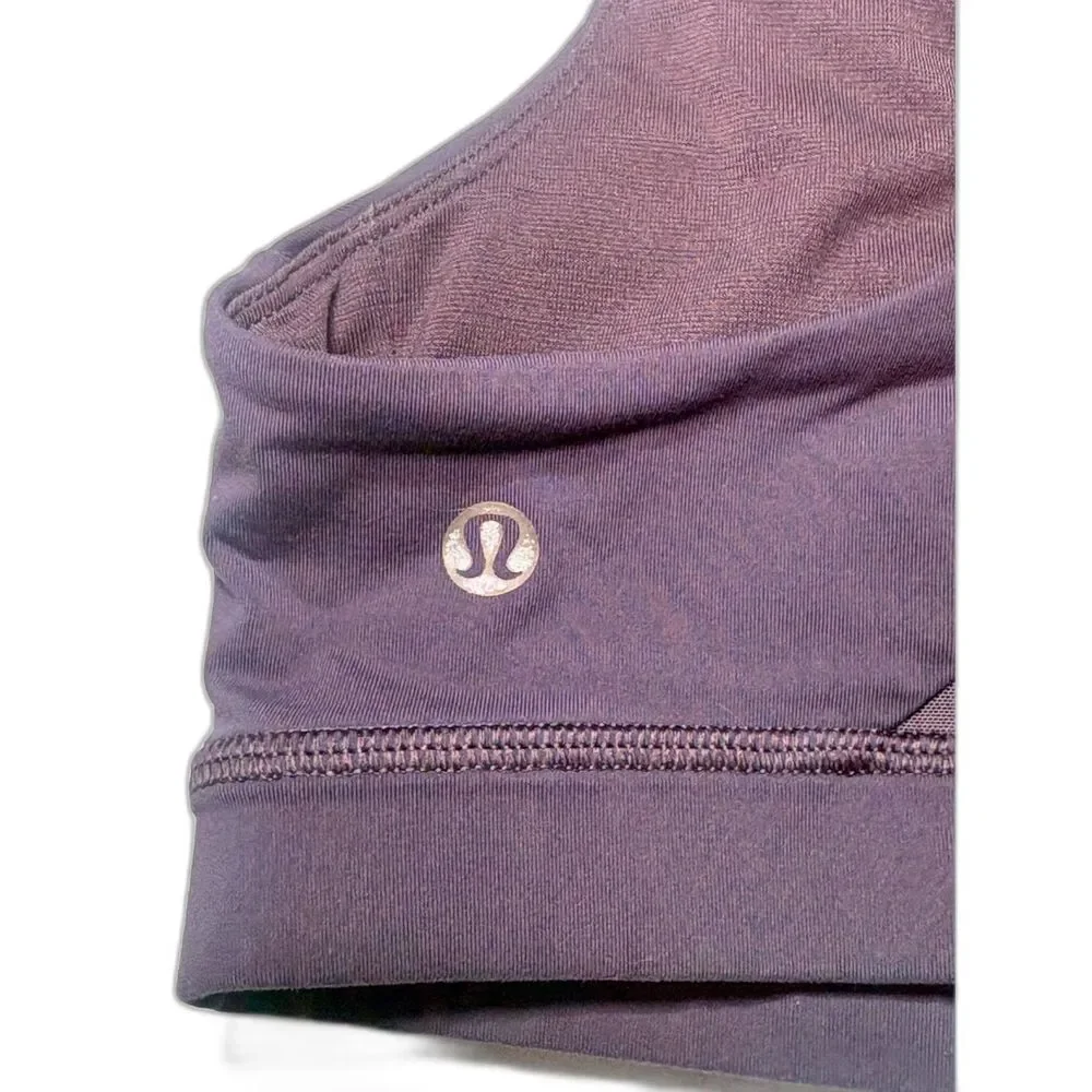 lululemon Invigorate Bra Size 6 Deep Plum Purple Mesh Racerback No Pads